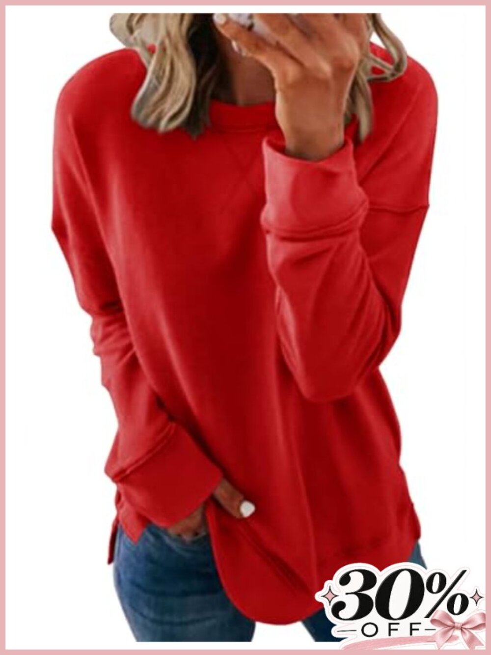Smile Fish Women's Crewneck Sweatshirt Long Sleeve Side Split Tunic Top